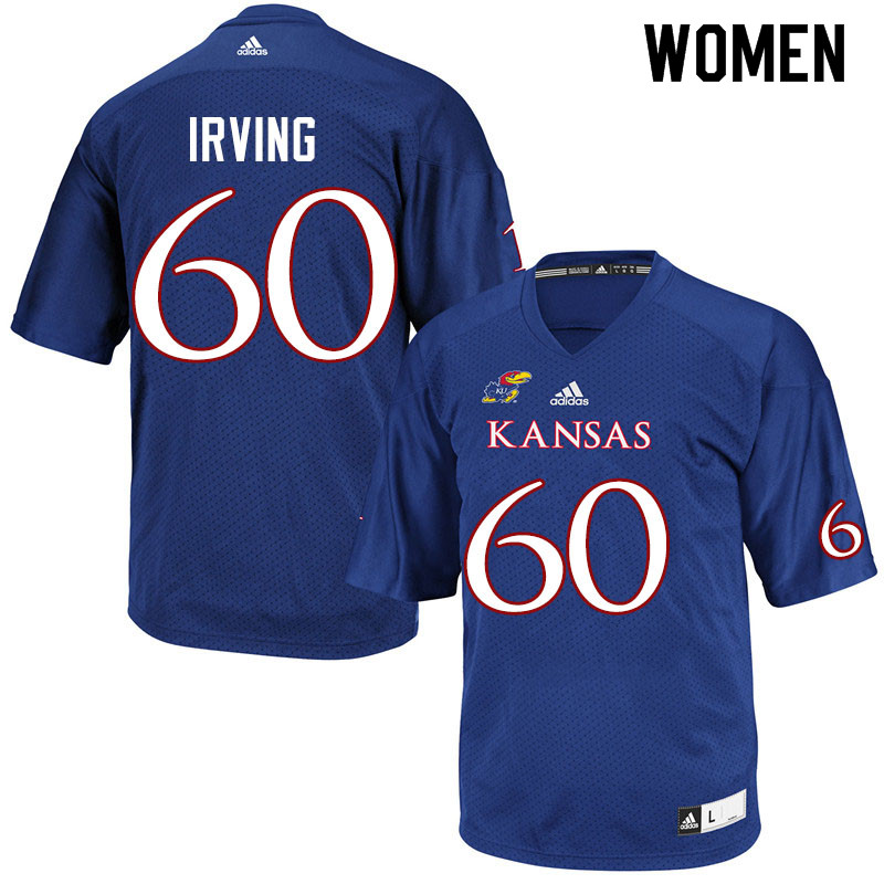 Women #60 Mykee Irving Kansas Jayhawks College Football Jerseys Sale-Royal - Click Image to Close